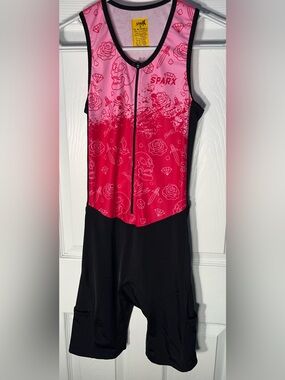 Sparx Women’s Triathlon Suit Short Racing Cycling Swimming Running Black & Pink